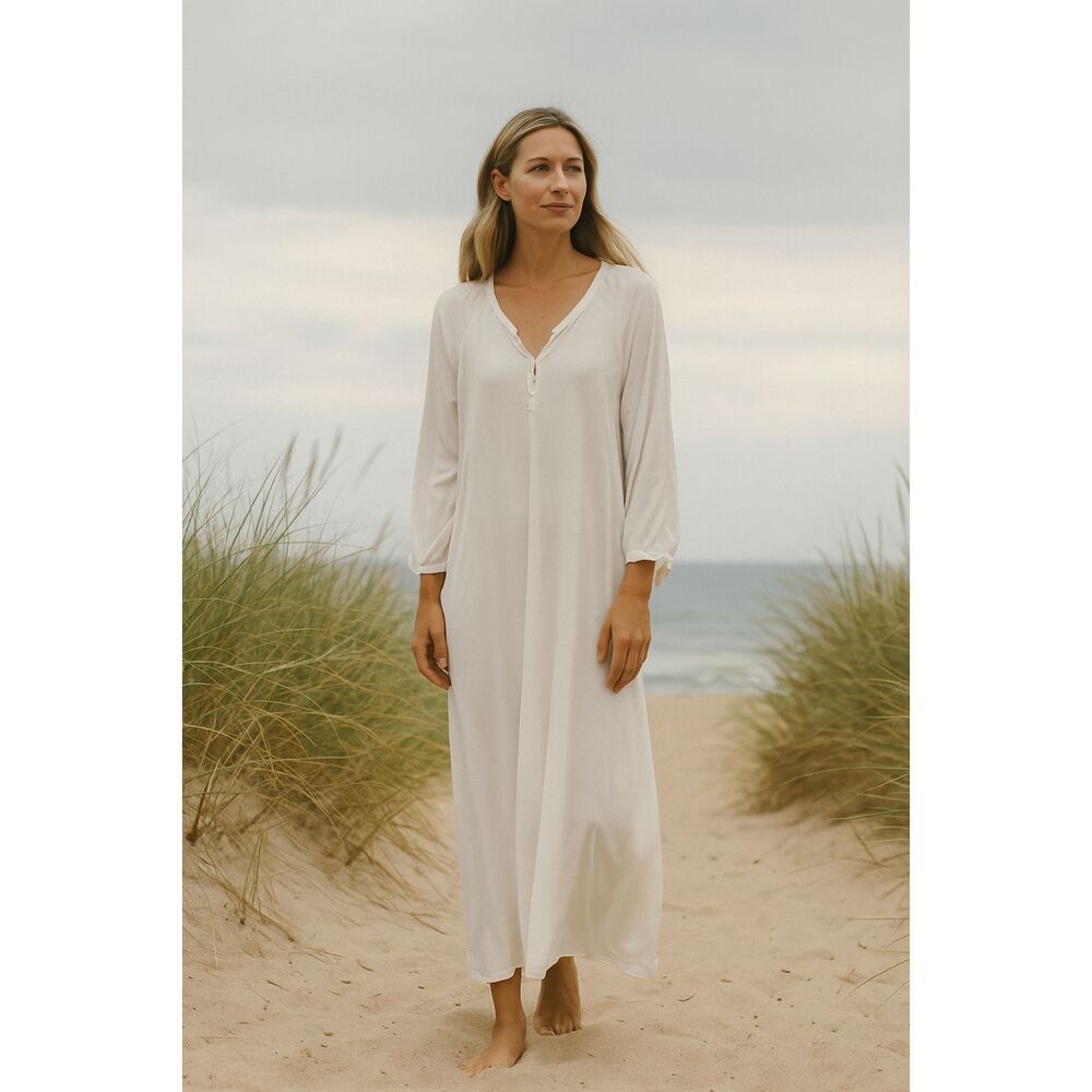 CALME Johnny Was White Long Sleeve Midi Dress  Women's Size Small